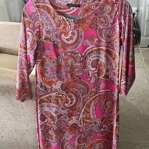 Tommy Hilfiger Pink & Orange Paisley Long Sleeve Shift Dress